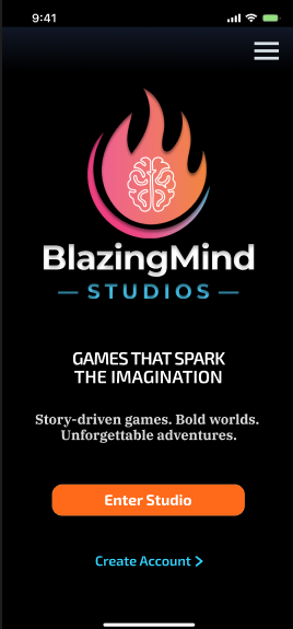 BlazingMind Studios app opening screen