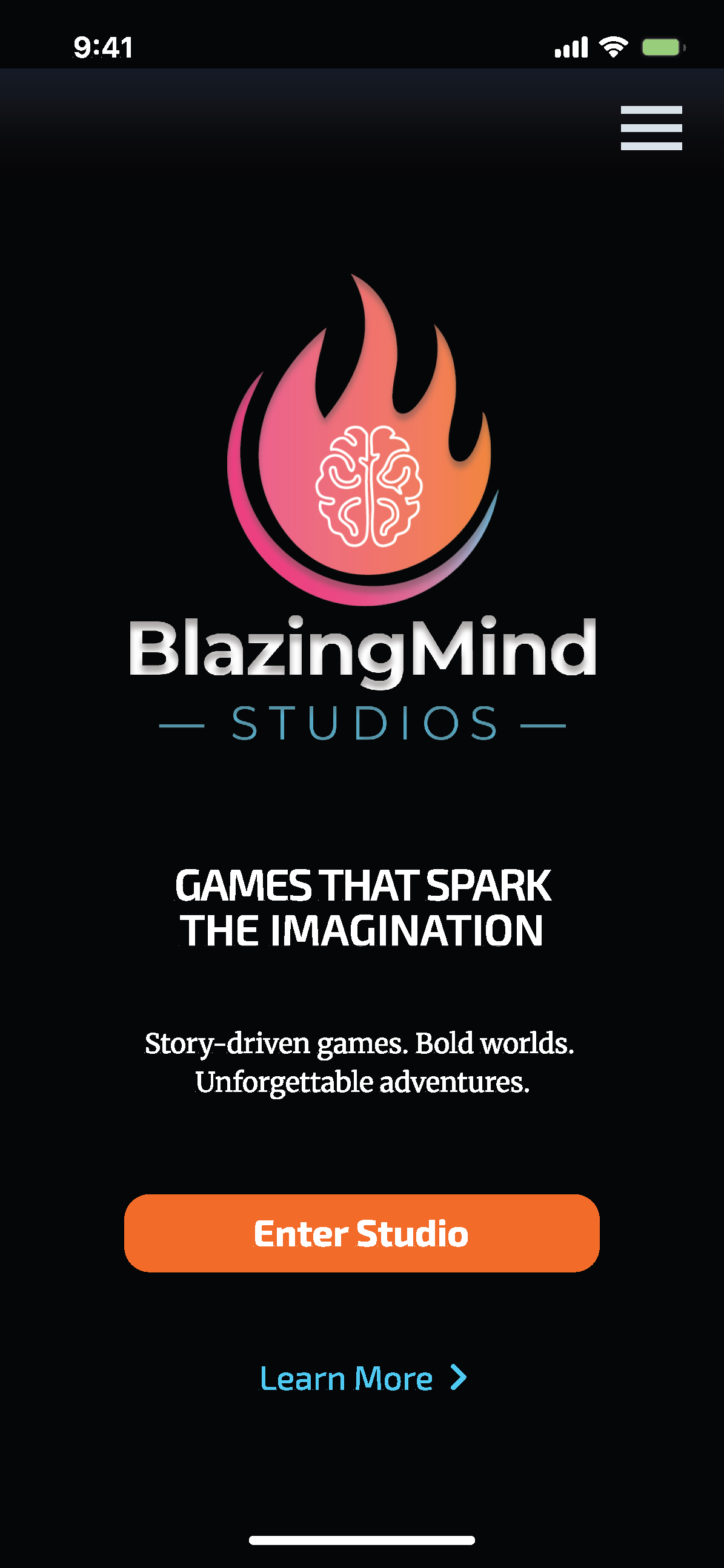 BlazingMind Studios app opening screen