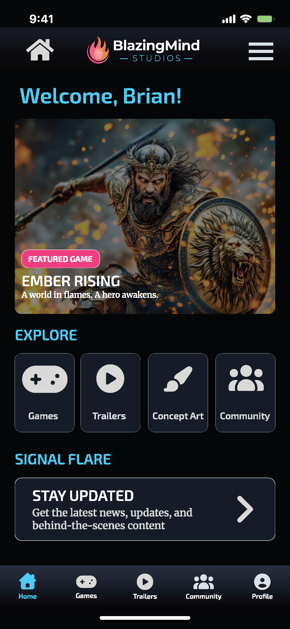 Primary BlazingMind Studios app screen