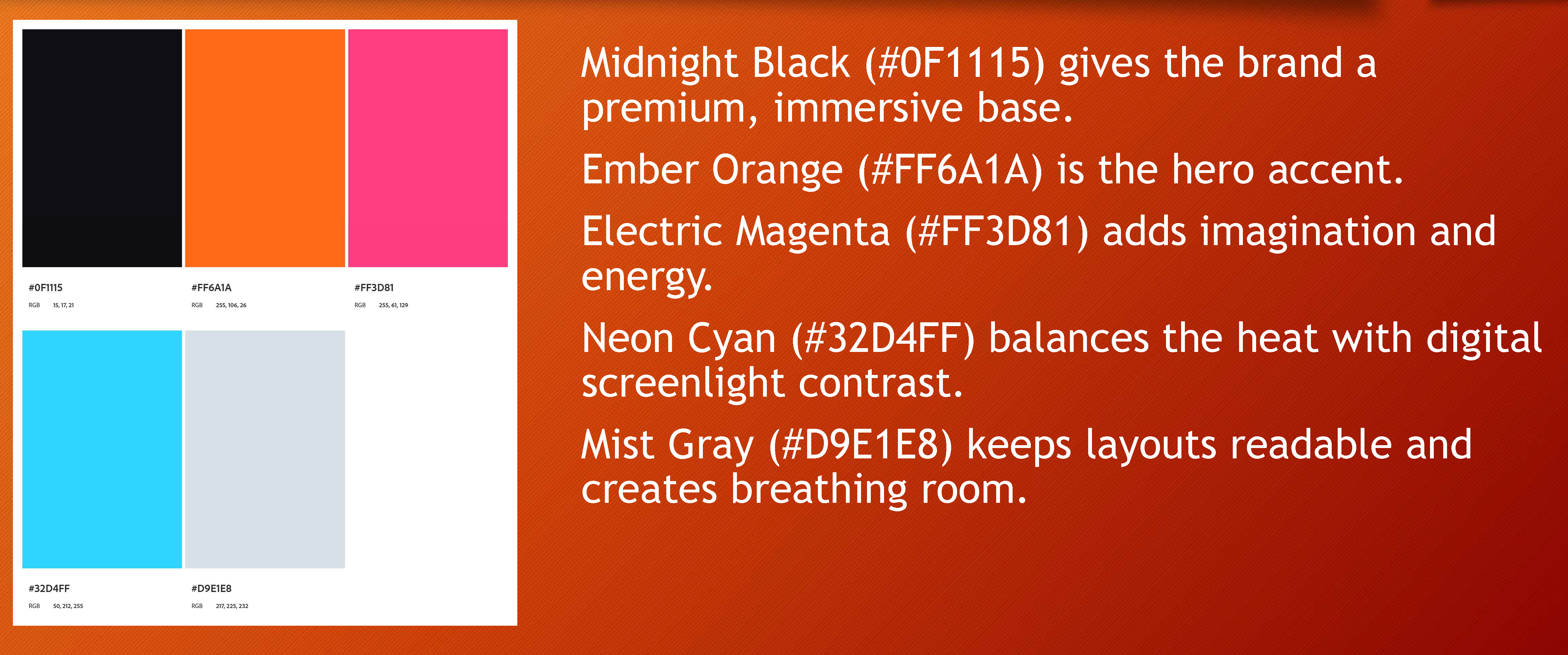 Original BlazingMind Studios color palette style guide page