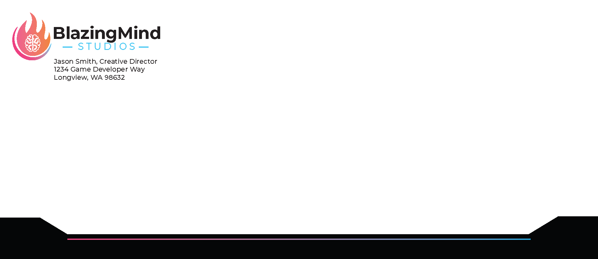 BlazingMind Studios blank letterhead template showing the stationery layout