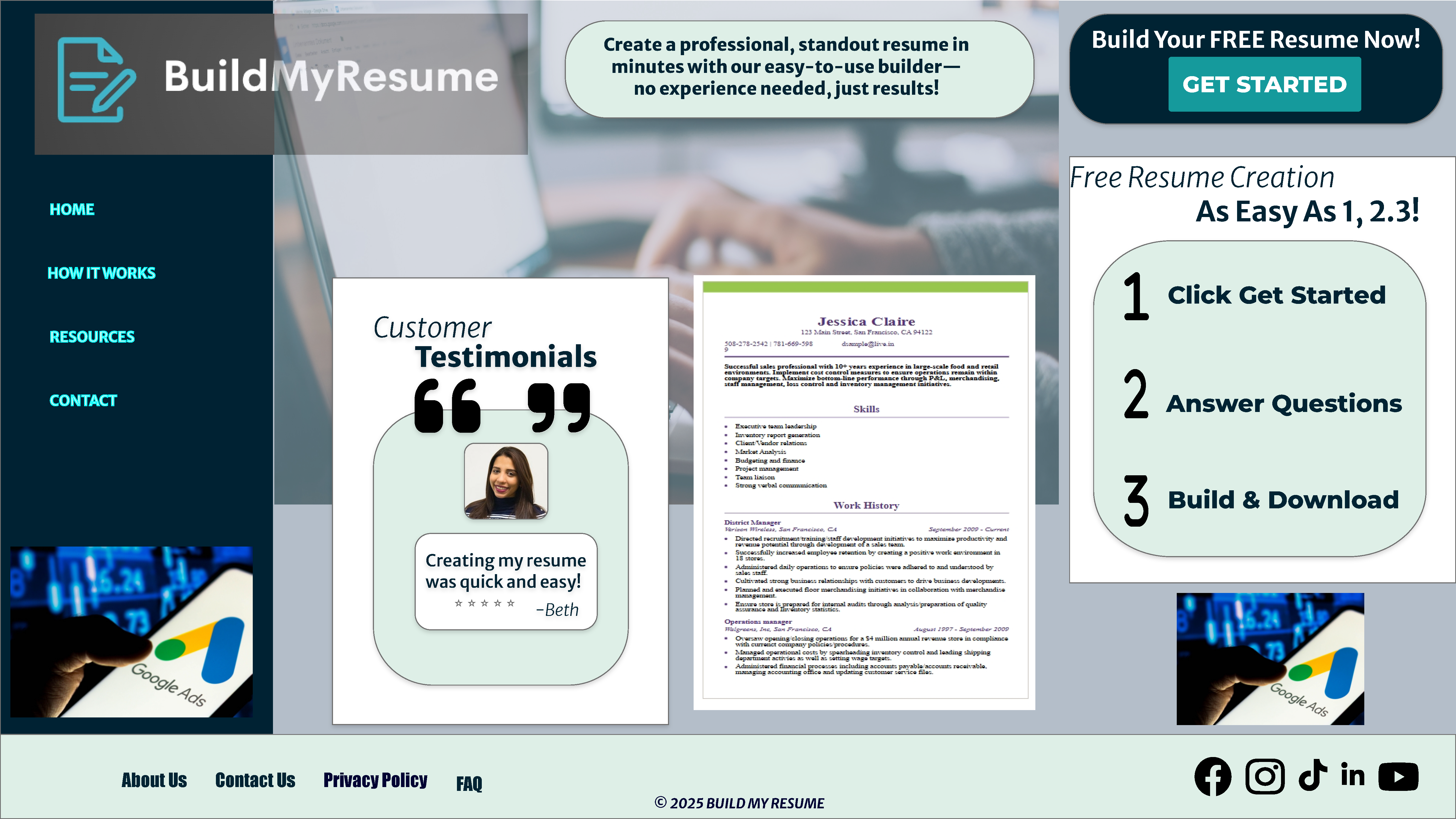 BuildMyResume high-fidelity desktop homepage