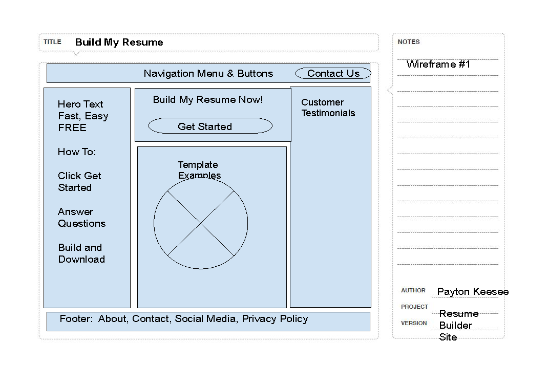 BuildMyResume wireframe one