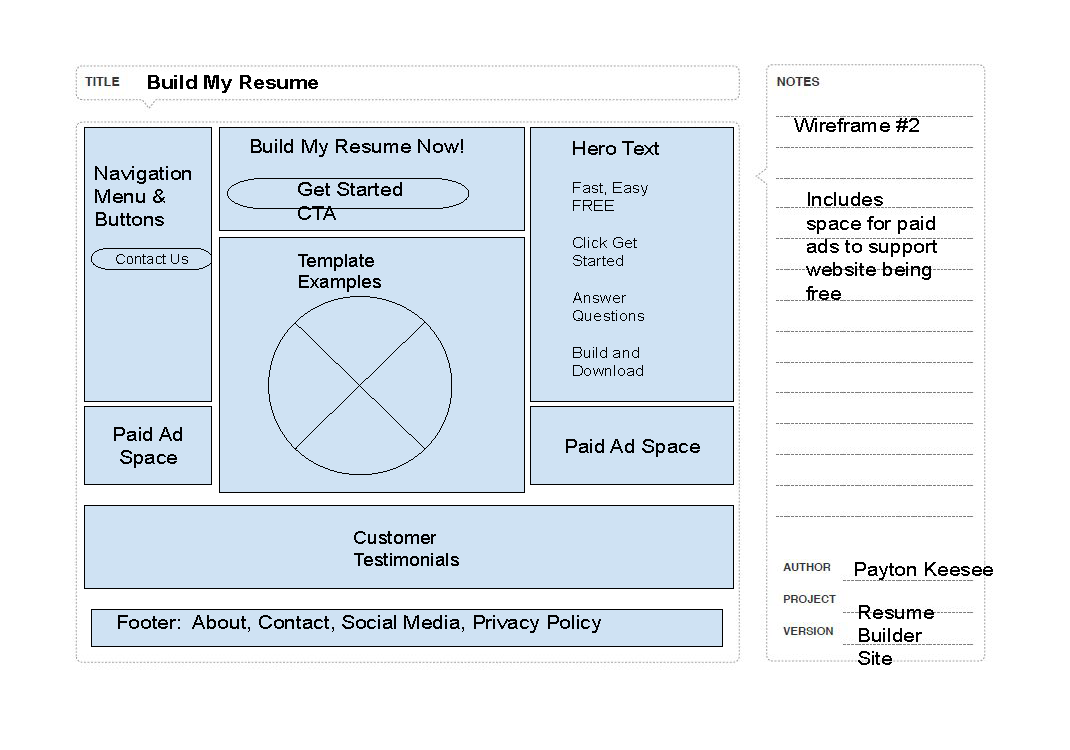 BuildMyResume wireframe two