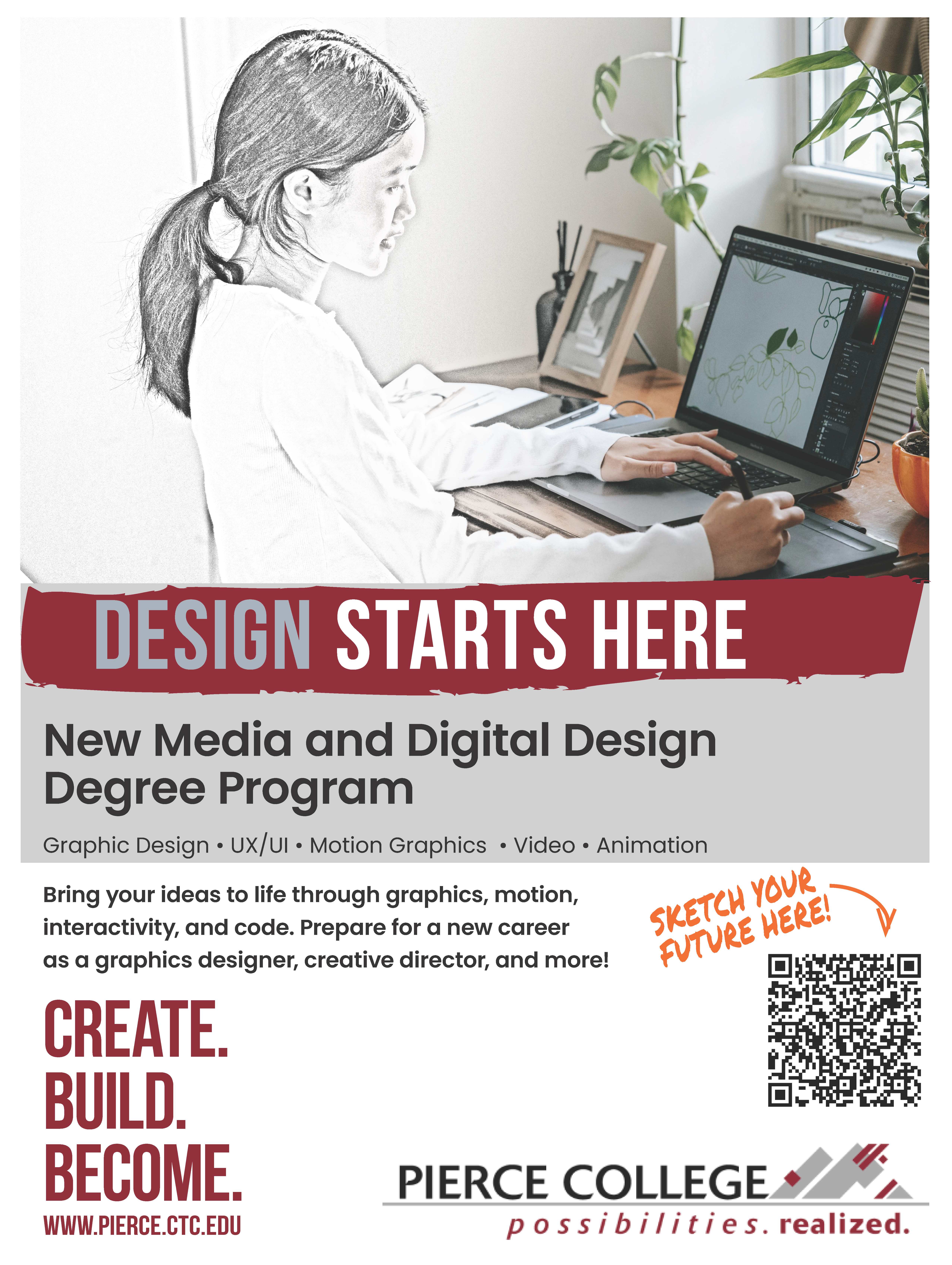 Pierce College New Media and Digital Design degree program promotional poster