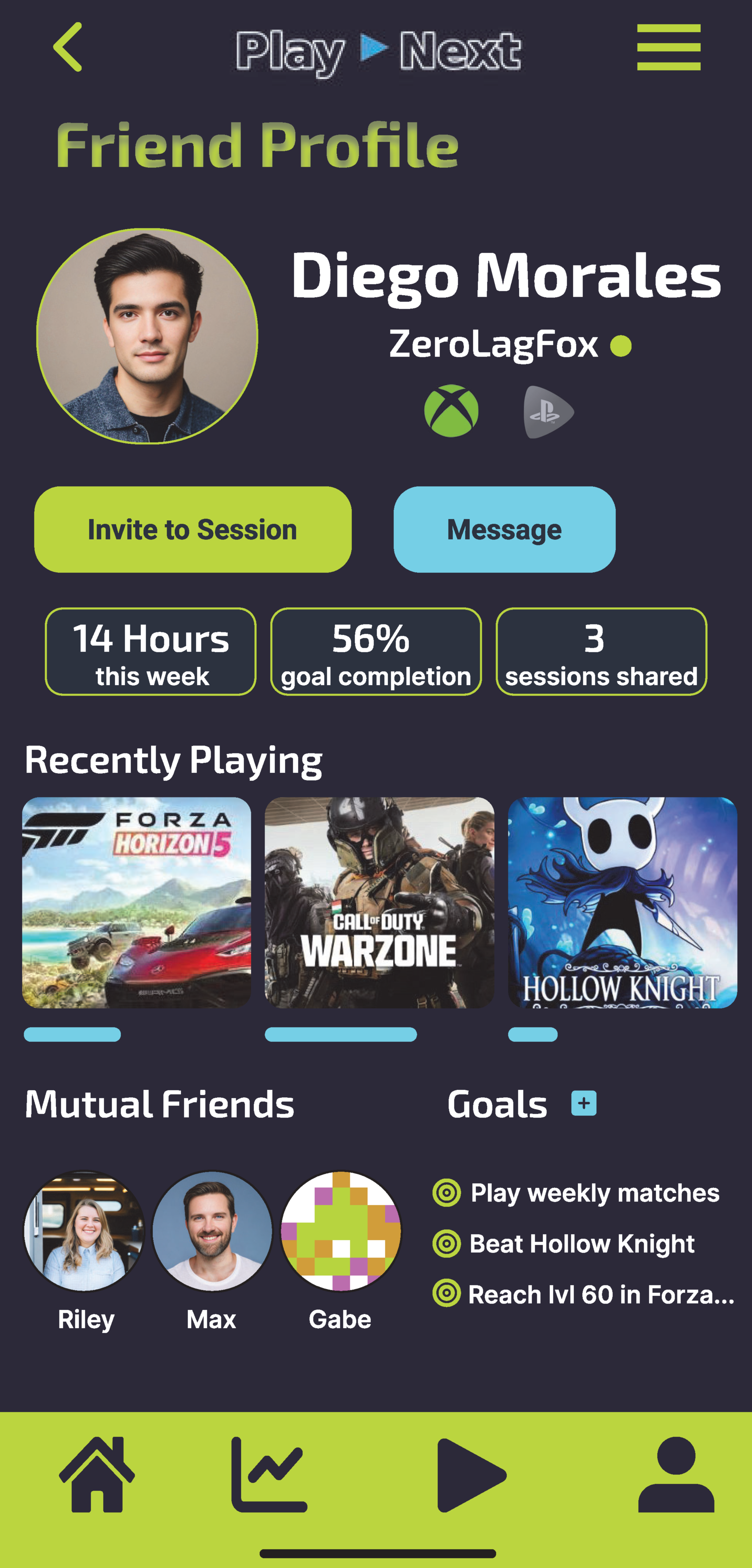 PlayNext Friend Profile screen