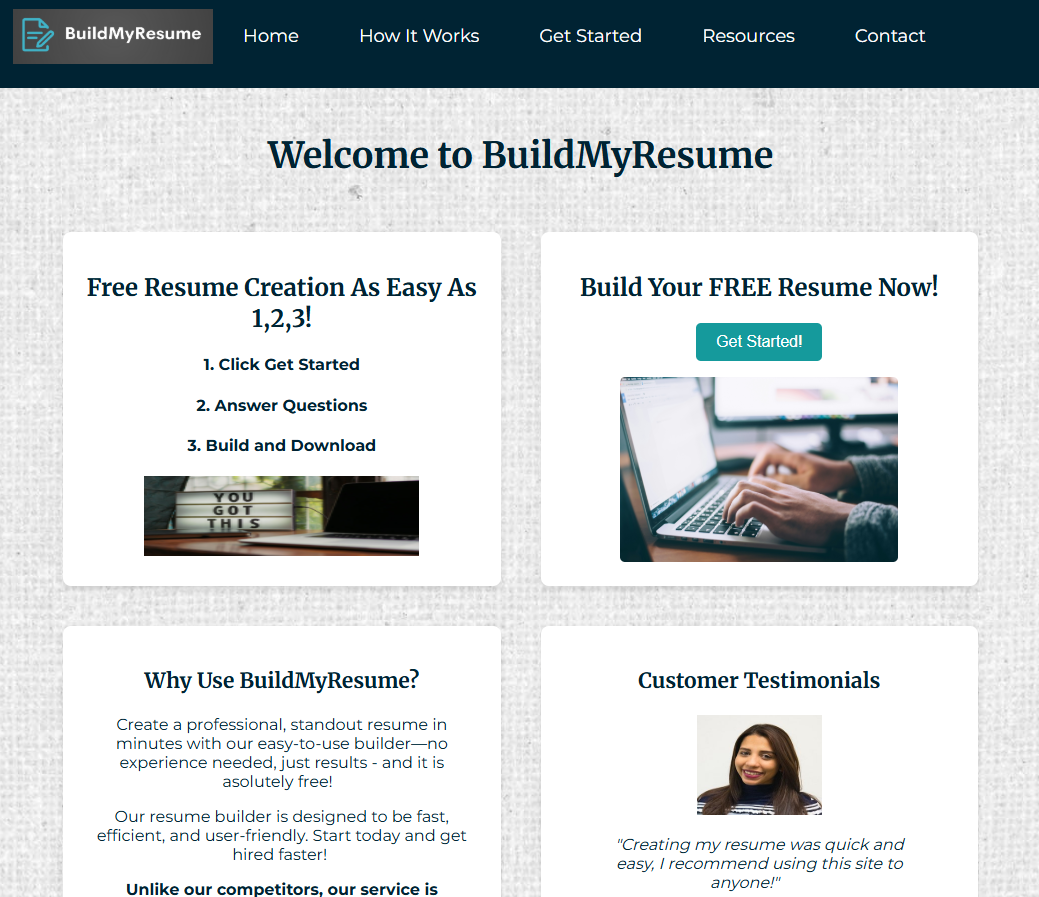 BuildMyResume responsive website project